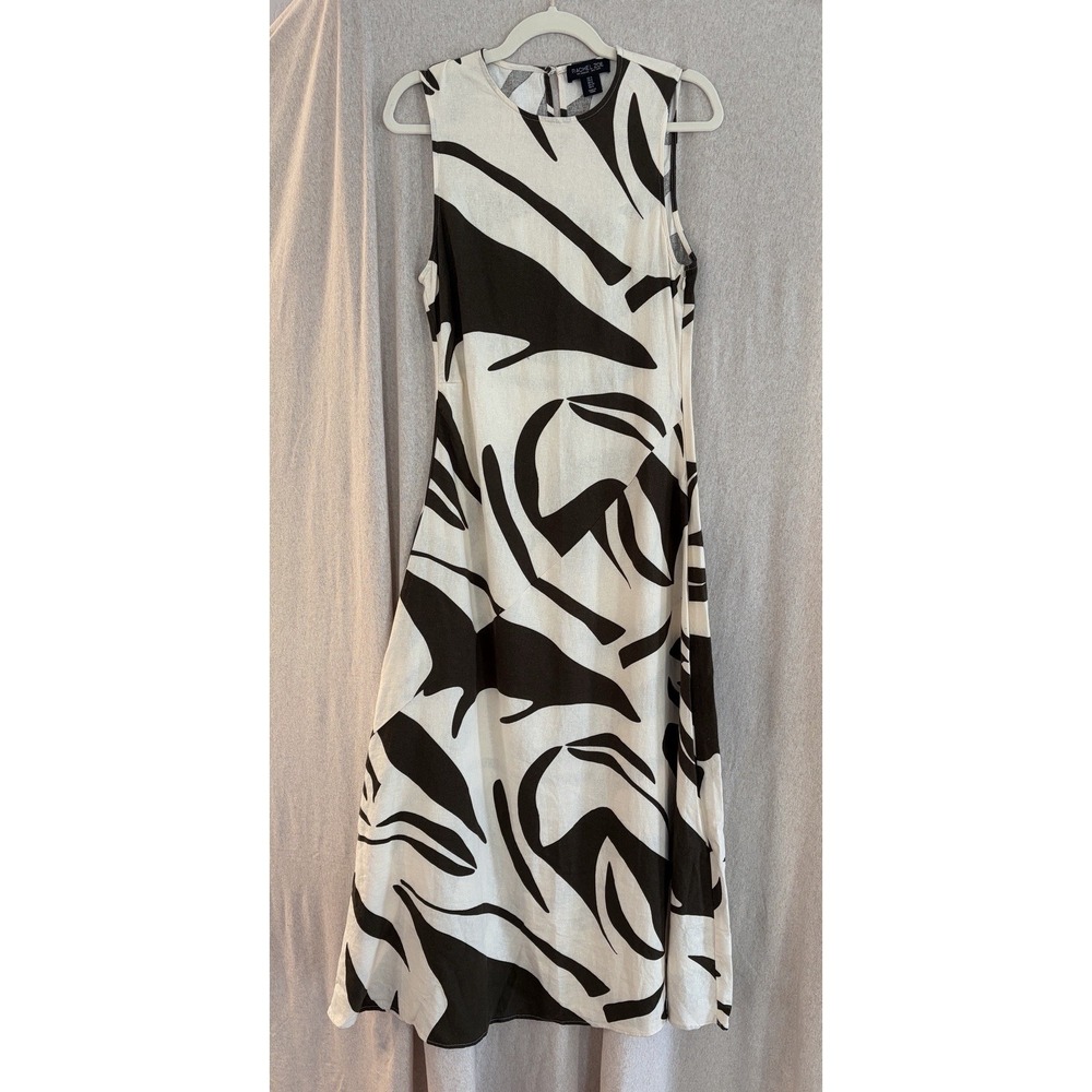 Rachel Zoe Abstract Print Linen Maxi Dress Sleeveless Black White US‎ 4